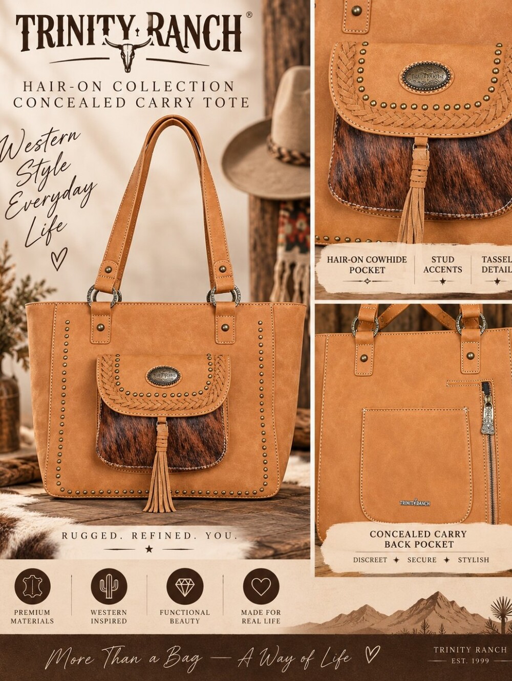 Trinity Ranch Montana West Hair-On Cowhide Concealed Carry Tote NWT